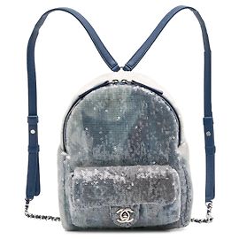 Blue Chanel Sequin Waterfall Backpack