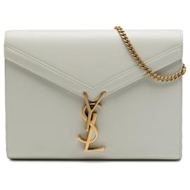 Borsa a tracolla portafoglio Cassandra con monogramma in pelle Grain De Poudre bianca Saint Laurent