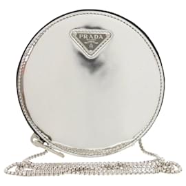Prada Spazzolato Round Chain Coin Crossbody silber