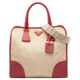 Bolso Prada de lona Canapa rojo con ribetes de Saffiano