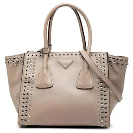 Borsa Satchel Prada Glace Calf con borchie e doppia tasca, Beige
