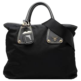 Borsa satchel Prada in Tessuto con rifiniture in Saffiano nera