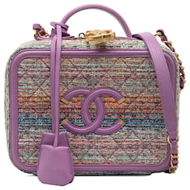 Borsa Vanity Satchel Chanel Medium Tweed CC Filigree Viola
