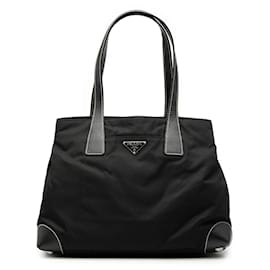 Borsa Shopper Prada in Tessuto con rifiniture in Saffiano Nero