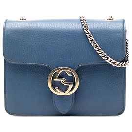 Borsa a tracolla Gucci Small Dollar in pelle di vitello blu con doppia G