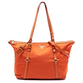 Borsa Satchel Tessuto con bordatura Saffiano arancione Prada