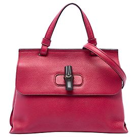 Piccola borsa satchel Gucci in pelle di vitello Bamboo rosa