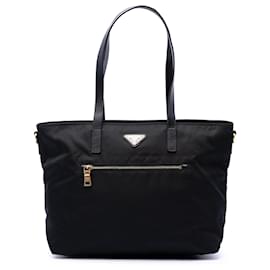 Schwarze Prada Saffiano Trimmed Tessuto Satchel Tasche