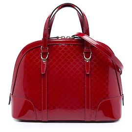 Piccola borsa satchel rossa Gucci Microguccissima in vernice Nice Dome