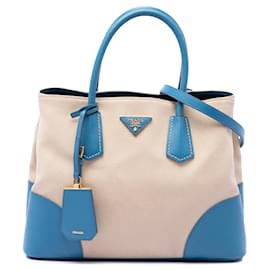 Doppia borsa in tela Saffiano beige con bordi in pelle Prada Medium