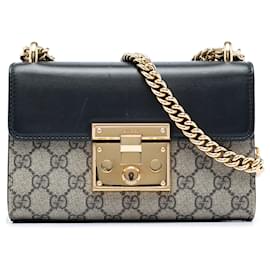 Borsa a tracolla Gucci Small GG Supreme con lucchetto nero