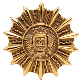 Gold Chanel Sunburst Shield Brosche vergoldet