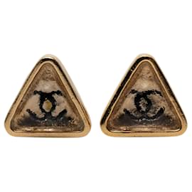Orecchini Chanel CC Gold Plated Gripoix Triangle Push Back Oro