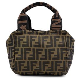 Borsa a mano mini Fendi Zucca in tela marrone
