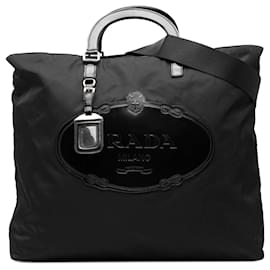 Borsa Satchel Prada Tessuto Canapa Logo nera