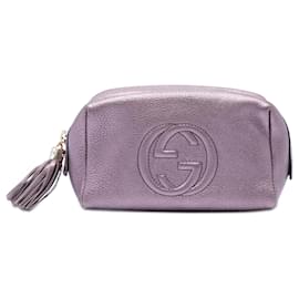 Pochette cosmetica Soho in pelle metallizzata viola Gucci