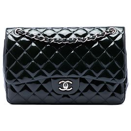 Blue Chanel Jumbo Classic Patent Double Flap Shoulder Bag