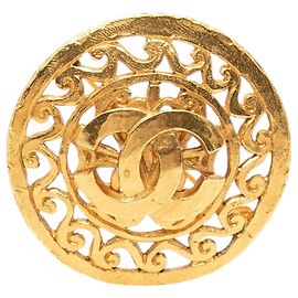 Spilla rotonda con medaglione placcato oro Gold Chanel CC