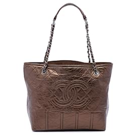 Tote Shopping en piel de becerro envejecida marrón Chanel