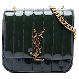 Piccola borsa a tracolla Vicky in vernice con monogramma verde Saint Laurent