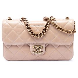 Borsa Chanel Medium Quilted Aged Calfskin Perfect Edge Flap Beige