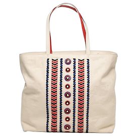 Sacola Tote Tory Burch em couro branco bordado e decorado