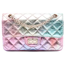 Mini Borsa a Spalla Reissue 2.55 Single Flap 224 in Capra Trapuntata Stropicciata Multi Chanel Rainbow