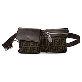 Borsa a tracolla con doppio taschino in tela Zucca marrone Fendi