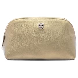 Pochette per cosmetici in pelle di vitello metallizzata CC Chanel oro