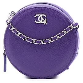 Purple Chanel CC Goatskin Round Ski Clutch with Chain Crossbody Bag