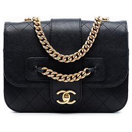 Sac bandoulière Chanel Large Quilted Sheepskin Front Chain Flap Noir