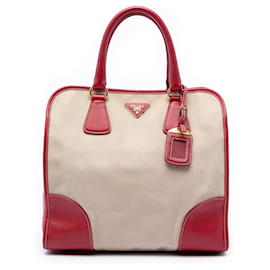 Borsa Prada Saffiano Trimmed Canvas Canapa marrone