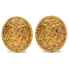 Orecchini a clip con medaglione a cavallo placcati oro Gold Chanel Gold Plated Horse Medallion Clip On Earrings