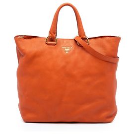 Orange Prada Vitello Daino Open Convertible Tote Satchel Tasche
