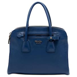 Borsa a mano satchel Prada Saffiano Cuir Double Zip Top Handle Blu