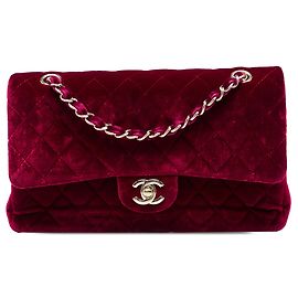 Borsa a tracolla Chanel Medium Classic Velvet Double Flap rossa