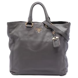 Borsa Tote Convertible Aperta in Vitello Morbido Grigio Prada