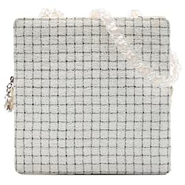 Sac Shopping à fermeture éclair en tweed et résine blanc Chanel