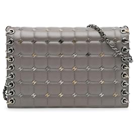 Borsa a tracolla Chanel Small Lambskin Chocolate Bar CC Piercing Studded Chain Flap Grigia