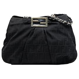 Borsa a tracolla Mia Tote in tela Zucca grande nera Fendi