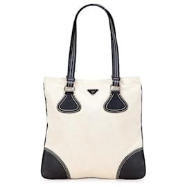 Tote in tela Canapa con bordi in Vitello marrone Prada