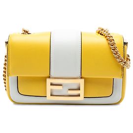 Borsa a tracolla Fendi Mini Bicolor Nappa Apolo Chain Baguette gialla
