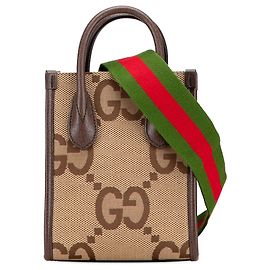 Borsa satchel Gucci Mini Jumbo GG Canvas Web marrone