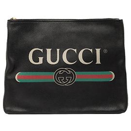 Clutch Portfolio in Pelle con Logo Gucci Nero Media