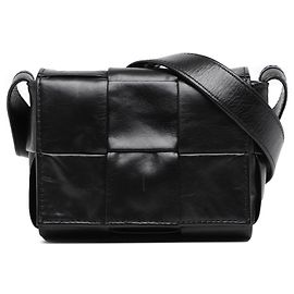 Bolsa transversal Bottega Veneta Candy Paper em couro de bezerro Intrecciato Cassette preto