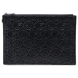 Clutch de cuero acolchado negro con logotipo G Rhombus Gucci