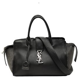 Borsa cabas Saint Laurent Downtown monogram in pelle con borchie Baby nera