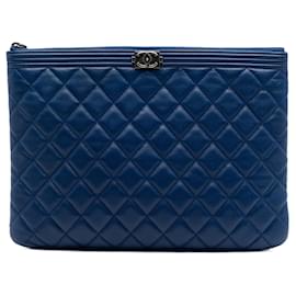 Blauer Chanel Medium Quilted Lambskin Boy O Case Clutch