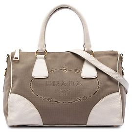 Borsa satchel in tela Canapa con finiture in pelle Vitello Daino marrone Prada