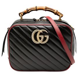 Borsa a tracolla Gucci Small GG Marmont Matelasse Diagonal Leather Torchon Bamboo nera